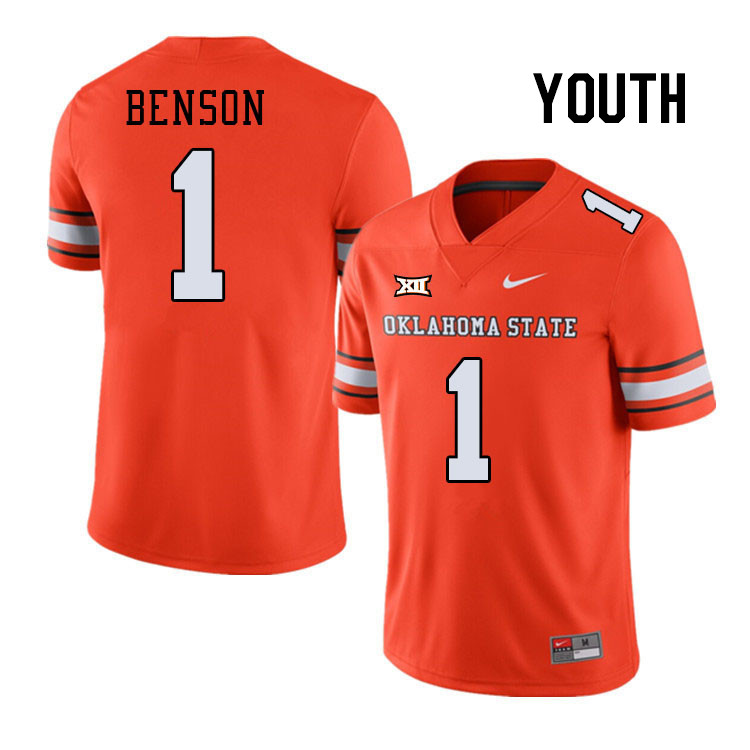 Youth #1 Xavier Benson Oklahoma State Cowboys College Football Jerseys Stitched-Alternate Orange - Click Image to Close